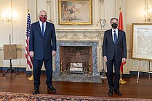 Rama alongside U.S. Secretary of State Antony Blinken, 15 February 2022 Secretary Blinken Meets with Albanian Prime Minister Rama (51883974306).jpg