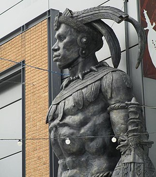 Statue portraying King Shaka kaSenzangakhona, London, UK. Shaka of Zululand statue 2015 London (3).jpg