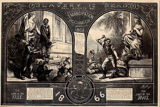 Slavery is dead? Thomas Nast presents the Republican argument for federal civil-rights legislation and constitutional amendment in this illustration f