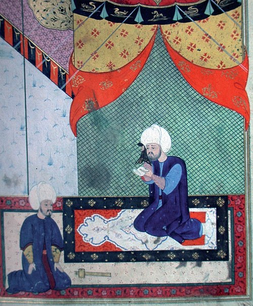 Feridun Ahmed Beg and Sokollu Mehmed Pasha (right). Ottoman illustration c. 1568. (See also:Pirot kilim)