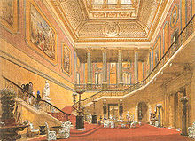 The central hall and principal staircase of Lancaster House by Joseph Nash, 1850 Stafford House central hall and principal staircase by Joseph Nash 1850.jpg