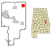 Comitatul Tallapoosa Alabama Zone încorporate și necorporate Daviston Highlighted.svg
