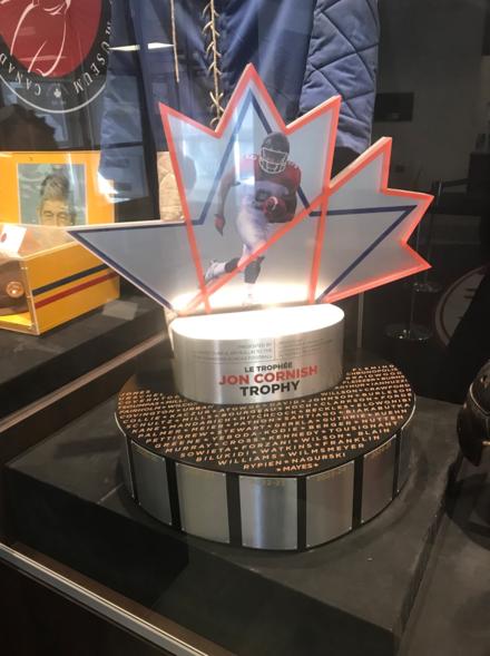 The Cornish Trophy on display at the Canadian Football Hall of Fame.png