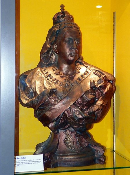 The Queen Victoria's bust of Queen Victoria (pictured on display at the Elstree and Borehamwood Museum) was the murder weapon in the storyline.