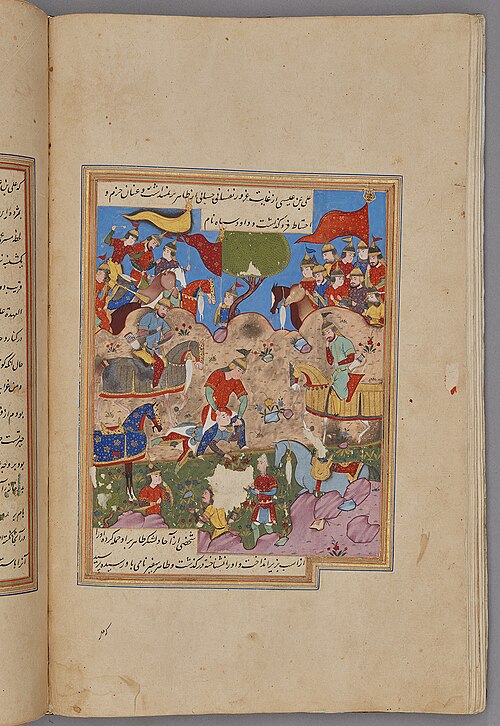 "The victory of Maʿmun over Amin". Folio from a manuscript of Nigaristan, Iran, probably Shiraz, dated 1573–74.