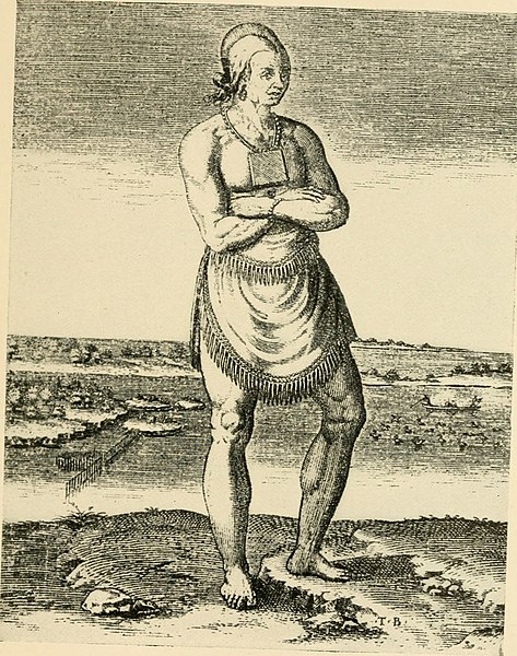 Engraving purported to be of Manteo, from The White Doe: the fate of Virginia Dare; an Indian legend (1901), but actually extracted from Harriot, Thom