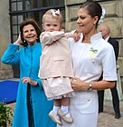 With her mother Queen Silvia and her daughter Princess Estelle, The Duchess of Östergötland (15 September 2013)