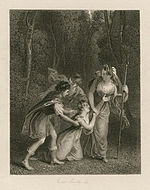 Edward Smith illustration of Lavinia pleading with Tamora for mercy from Act 2, Scene 3 (1841) Titus - Smith.jpg