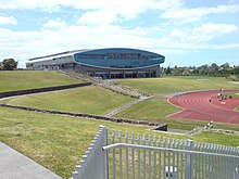 The Trusts Arena, a multi-purpose stadium in West Auckland Trusts Stadium From Central Park Drive.jpg