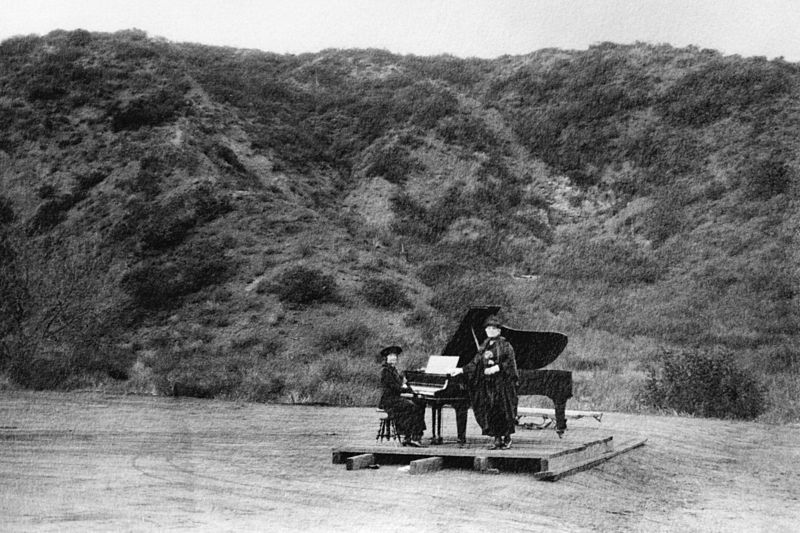 File:Two women performing on a barn door in the first known musical event at the Hollywood Bowl, ca.1920 (CHS-14567).jpg