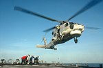 U.S. Sailors with the flight deck crew aboard the guided missile destroyer USS Curtis Wilbur (DDG 54) in the Gulf of Thailand conduct an in-flight refueling simulation with a Thai Navy S-70B Seahawk helicopter 130608-N-AX577-323.jpg