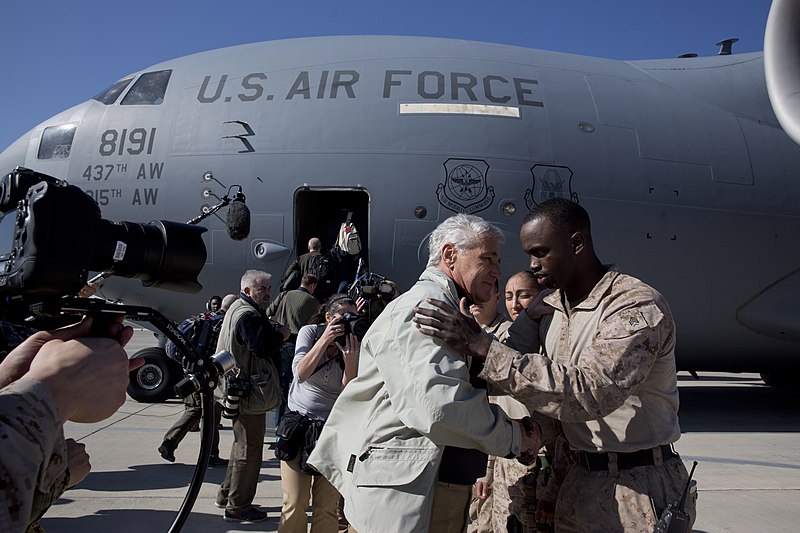 File:U.S. Secretary of Defense Chuck Hagel greets U.S Marines with Regional Command (Southwest) at Camp Bastion in Helmand province, Afghanistan, Dec. 8, 2013 131208-M-RF397-076.jpg