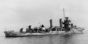 USS Macomb (DD-458) off Boston in 1942.