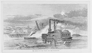 US Army Ram Queen of the West attacks CSS Vicksburg. USS Queen of the West attacks CSS Vicksburg.jpg