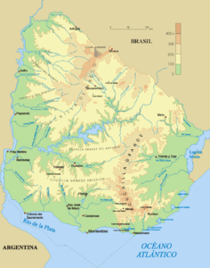 Topographic map of Uruguay