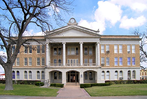 The Uvalde County Courthouse was built in 1928 in neoclassical design. It is the fifth structure used as the county courthouse, having replaced the pr