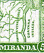 Venezuela supported its claim by printing an 1896 postage stamp with a map showing the Guianas up to the east bank of the Essequibo River as "Guayana Venezolana". Venezuela-guiana-1896.jpg