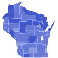 Rezultatele alegerilor prezidențiale democratice din Wisconsin în funcție de județ, 2020.svg