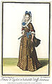 Woman in dress made of Siamoise ("Siamese") textile, 1687