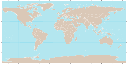 Bản đồ Trái Đất có đường Xích đạo đi ngang