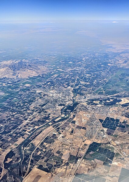 Aerial view of the region of the confluence of the Feather and Yuba rivers at Marysville and Yuba City