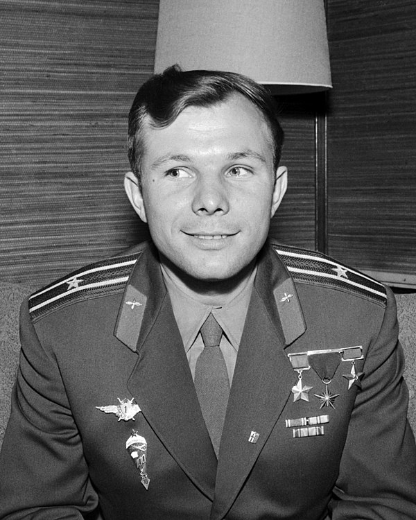 Soviet cosmonaut Yuri Gagarin—the first man in the outer space.