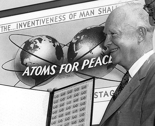 "Atoms for Peace" 3 cent U.S. stamp presentation with President Eisenhower in 1955
