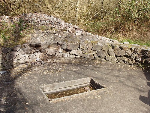Reconstruction of a fulacht fiadh at the Irish National Heritage Park in County Wexford, Ireland