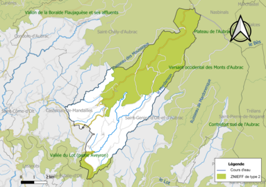 Carte des ZNIEFF de type 2 de la commune.