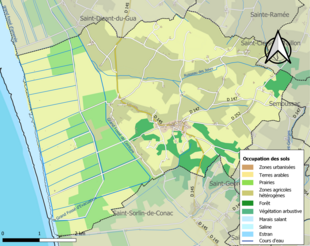 Barevná mapa znázorňující využití půdy.