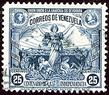 1910 25c Venezuela 100years Allegory Mi86.jpg