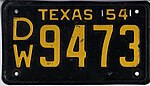 1954 Texas tablica rejestracyjna DW 9473.jpg