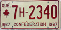 1967 Québec license plate 7H-2340 confederation rear.png
