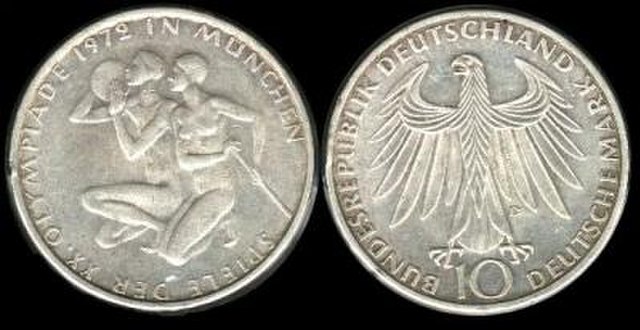 Munich Olympics commemorative 10-mark coin, 1972