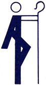 Logo de 1980 représentant un berger, le "A" de l'Alliance forme le corps du berger, le "P" de Pastorale forme les jambes.