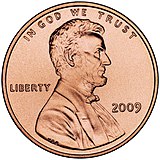 Lincoln op een munt van 1 cent, 2009