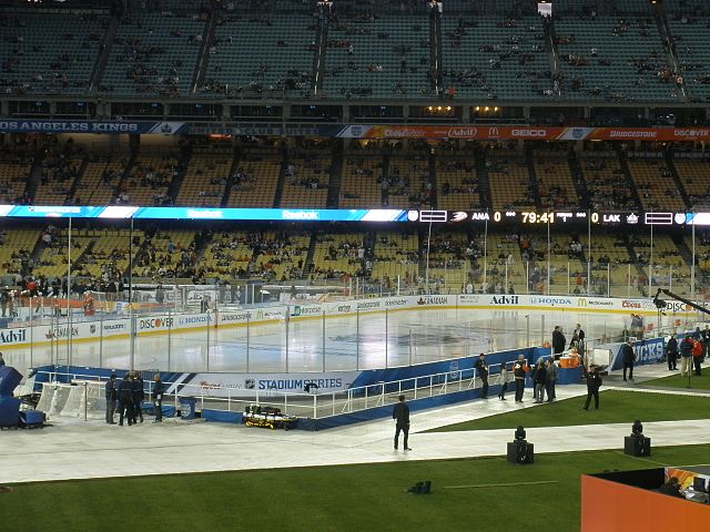 Dodger Stadium being prepped for the NHL's inaugural game of the Stadium Series in January 2014