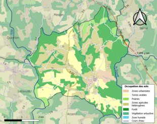 Barevná mapa znázorňující využití půdy.