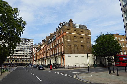 The southern side of Russell Square includes the 19th century houses at 52 to 60, which are Grade II listed