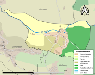 Kolorowa mapa przedstawiająca użytkowanie gruntów.