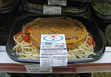 Refrigerated dinner, to be heated in a microwave oven 7-Eleven Frozen Spaghetti Rendang.JPG