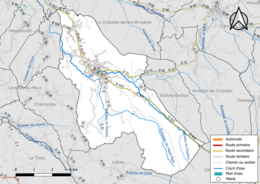 Réseaux hydrographique et routier de Granges-Aumontzey.