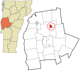 Addison County Vermont incorporated and unincorporated areas Bristol (CDP) highlighted.svg