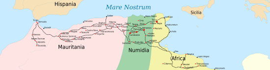 Main Roman roads in western north Africa Africa Roman map.svg