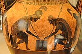 Amphora by Exekias, Achilles and Ajax engaged in a game, c.540-530 BC, Vatican Museums, Vatican City.
