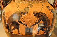 Achilles and Ajax Playing a Game. Black-figure vase painting by Exekias.