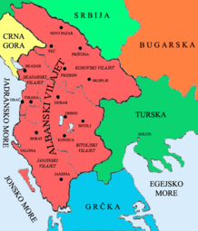 Albanian Vilayet as requested by the League of Prizren for full autonomy in 1878, which was granted by the Ottomans in September 1912 following a successful revolt.