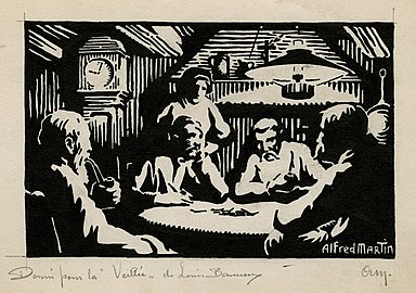 Dessin pour la "Veillée" de Louis Banneux, 1925-1930 (Encre de Chine sur papier ; 11 x 17,2 cm), Liège, Musée de la Vie wallonne