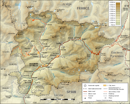 Topographic map of Andorra