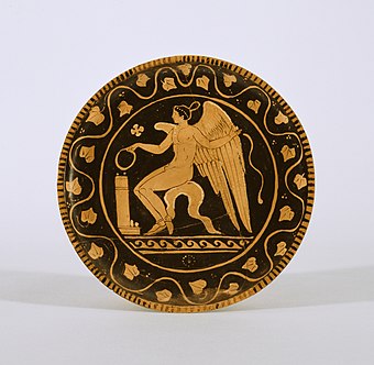 Plate with Eros; 340–320 BC; red-figure terracotta; 5 × 24.4 cm; Walters Art Museum (Baltimore, US)